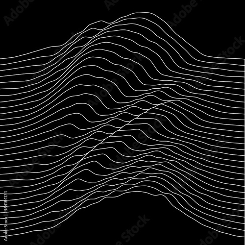 Abstract black and white line art  with curvature and overlapping geometries.