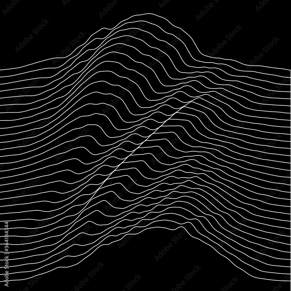 Abstract black and white line art, with curvature and overlapping geometries.