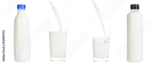 collection mix set milk glass isolated on white background