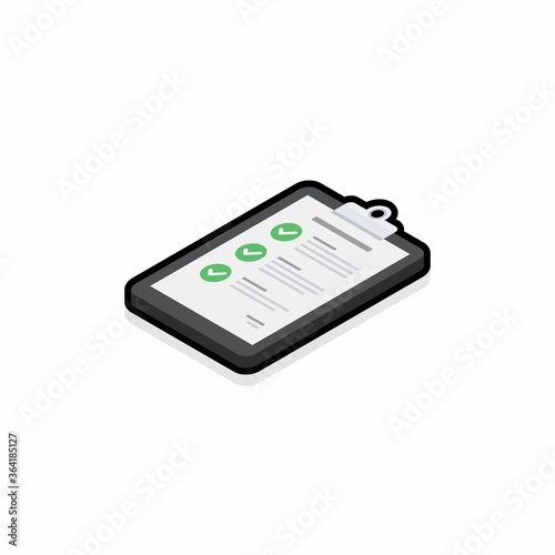 Checklist Isometric left view - Black Stroke+Shadow icon vector isometric. Flat style vector illustration.
