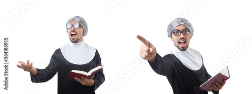 Man wearing nun costume isolated on white