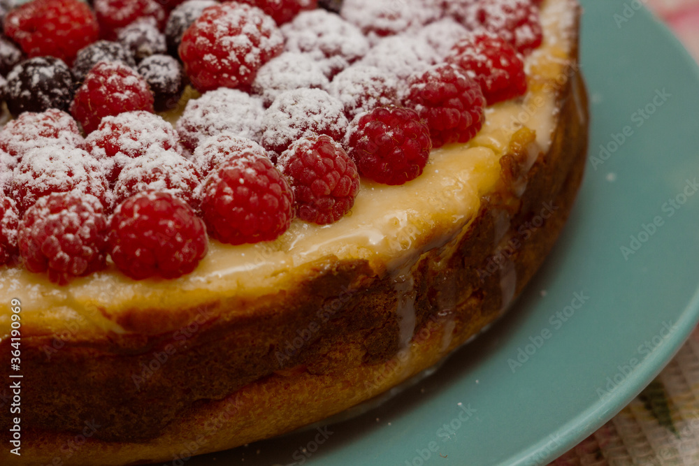 Homemade Cheesecake with Fresh Raspberries and Currants - Healthy Organic Summer Dessert Cheesecake Pie. Vanilla Cheese Cake with Wild Berry Homemade Cheesecake with Fresh Raspberries and Currants - Healthy Organic Summer Dessert Cheesecake Pie. Vanilla Cheese Cake with Wild Berry