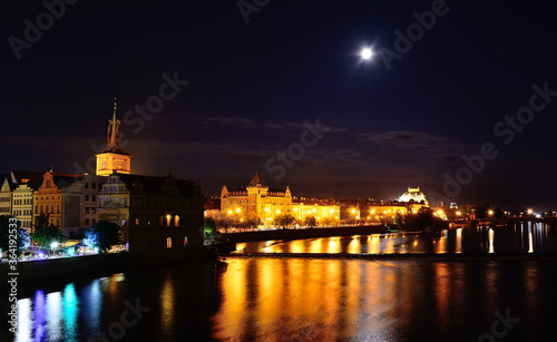 Scenic view of bridges on the Vltava river and historical center of Prague buildings and landmarks of old town Prague Czech Rapublic