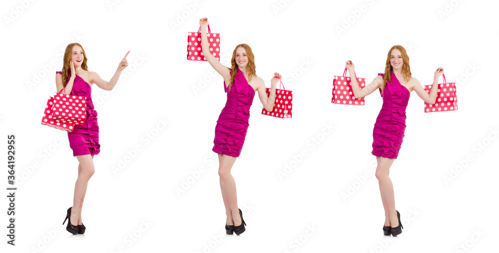 Woman with shopping bags isolated on white Woman with shopping bags isolated on white