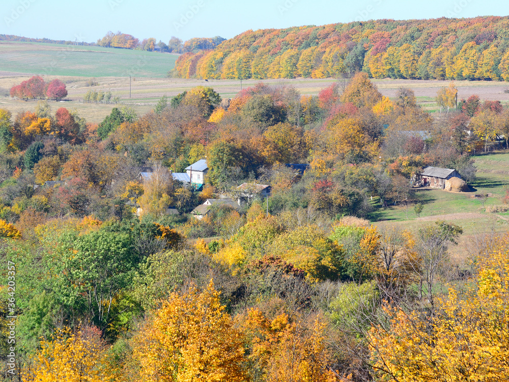 Autumn rural landscape from a height