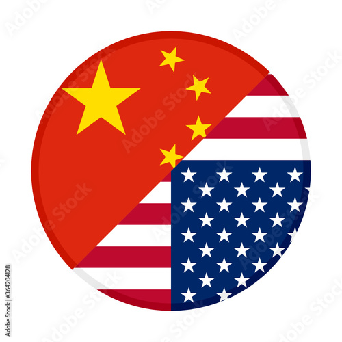round icon with china and united states of america flags.  vector illustration isolated on white background