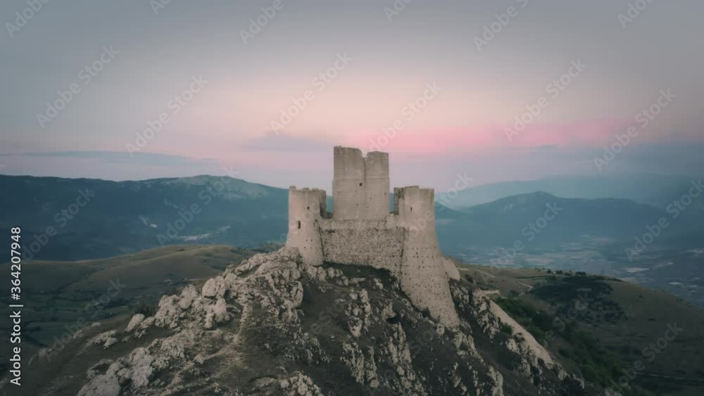 Aerial view of the medieval ruins Rocca Calascio at the sunset, Abruzzo, Italy. 4k Aerial view of the medieval ruins Rocca Calascio at the sunset, Abruzzo, Italy. 4k