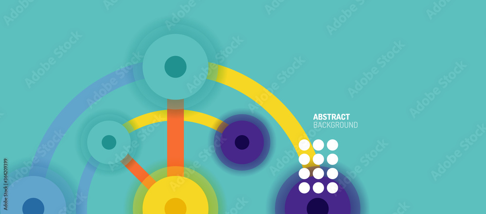 Obraz premium Flat style geometric abstract background, round dots or circle connections on color background. Technology network concept.