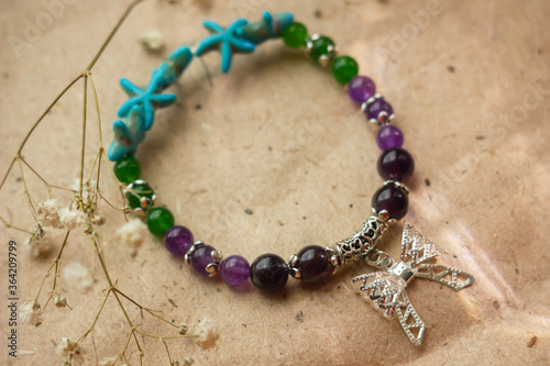 Handmade bracelet with multi-colored natural stones