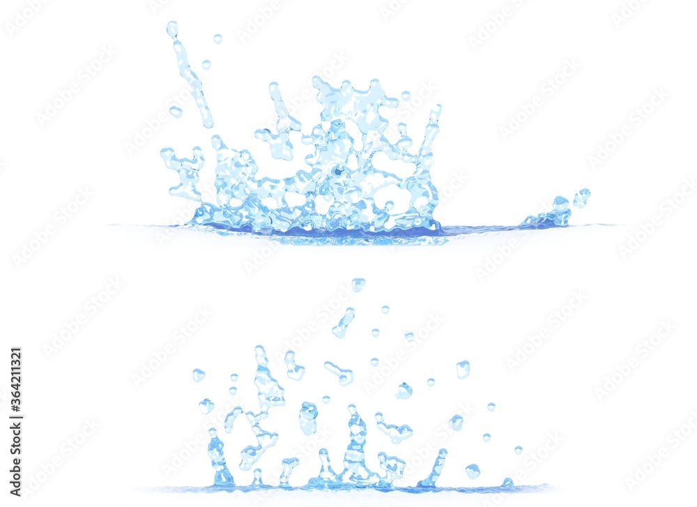 3D illustration of 2 side views of cool water splash - mockup isolated on white, creative illustration 3D illustration of 2 side views of cool water splash - mockup isolated on white, creative illustration
