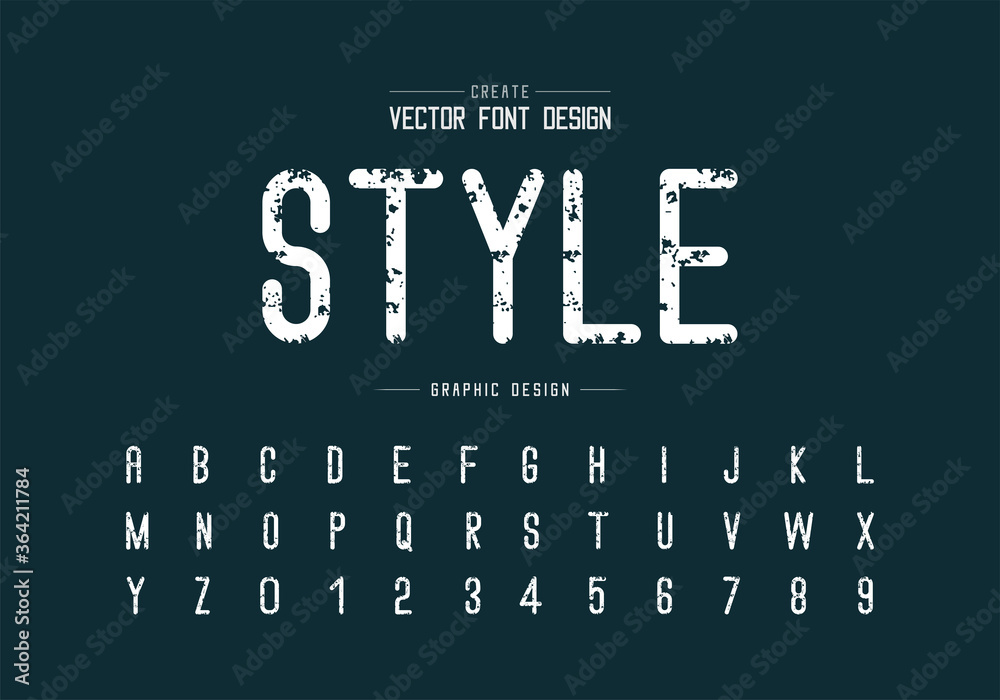 Vintage font and alphabet vector, Texture letter style typeface and number design, Graphic text on background
