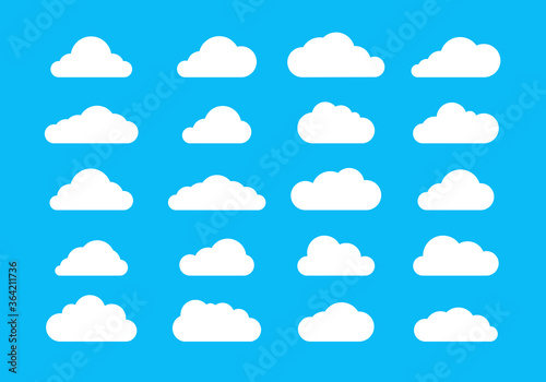 Icons cloud vector, White flat cloudy design on blue background