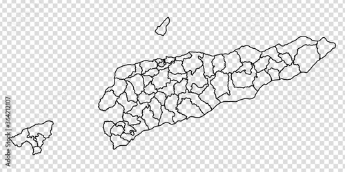 Blank map of  Timor-Leste. High quality map of Timor-Leste with regions on transparent background for your web site design, app, UI. Stock vector. Vector illustration EPS10. 