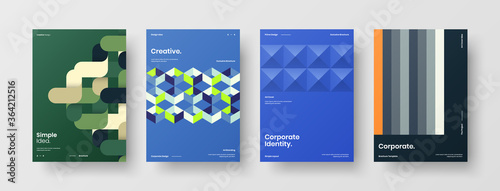 Company identity brochure template collection. Business presentation vector A4 vertical orientation front page mock up set. Corporate report cover abstract geometric illustration design layout bundle.