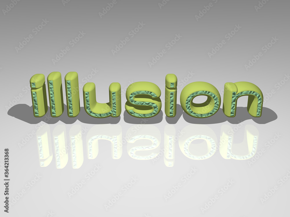 Colorful text of illusion rendered in 3D casting shadows, ideal image for conceptual display and graphical applications. illustration and background Colorful text of illusion rendered in 3D casting shadows, ideal image for conceptual display and graphical applications. illustration and background