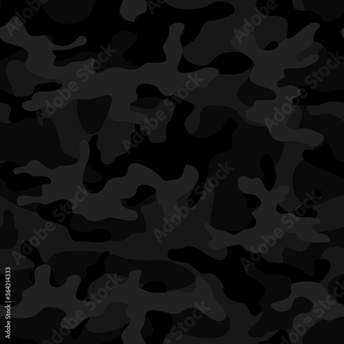  Black camouflage seamless background army pattern for printing clothing. Modern vector