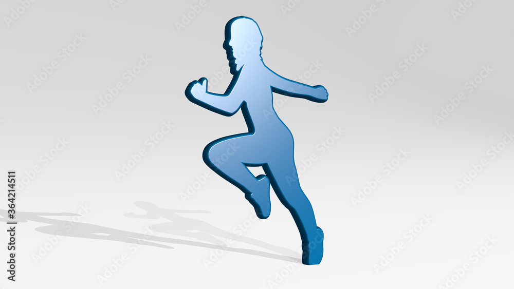 woman running stand with shadow. 3D illustration of metallic sculpture over a white background with mild texture. beautiful and young woman running stand with shadow. 3D illustration of metallic sculpture over a white background with mild texture. beautiful and young