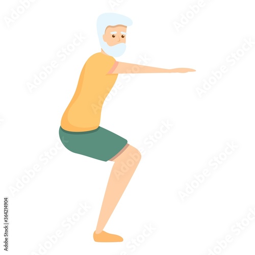 Senior man sit down exercise icon. Cartoon of senior man sit down exercise vector icon for web design isolated on white background