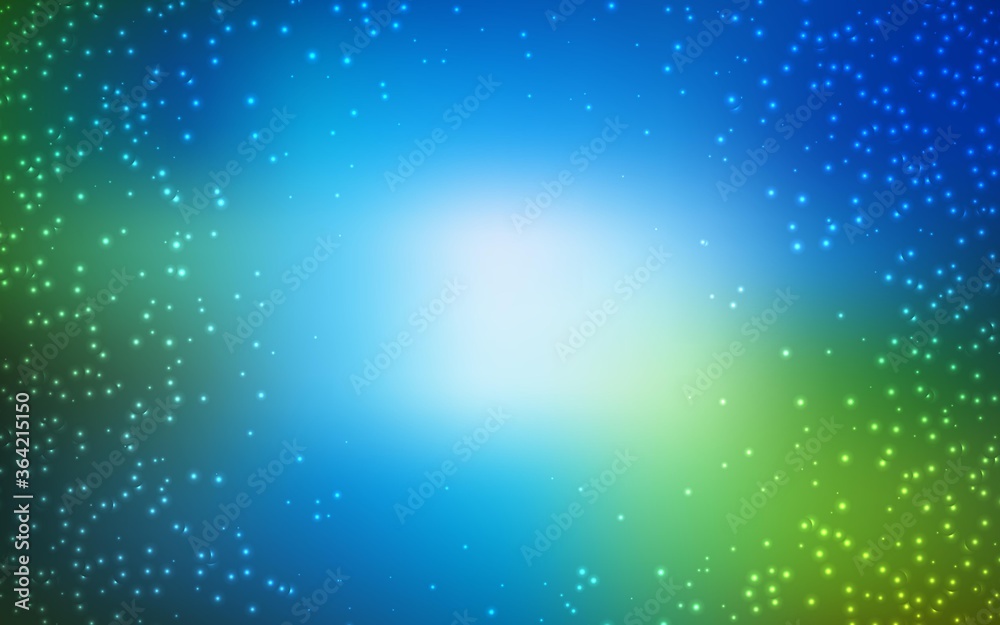 Light Blue, Green vector template with space stars. Space stars on blurred abstract background with gradient. Smart design for your business advert.