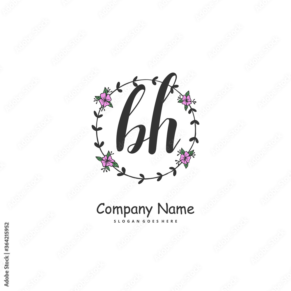 B H BH Initial handwriting and signature logo design with circle. Beautiful design handwritten logo for fashion, team, wedding, luxury logo.
