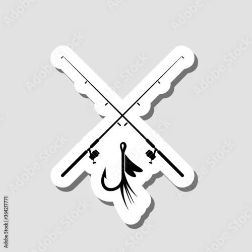 Sport fishing rod sticker icon isolated on gray background