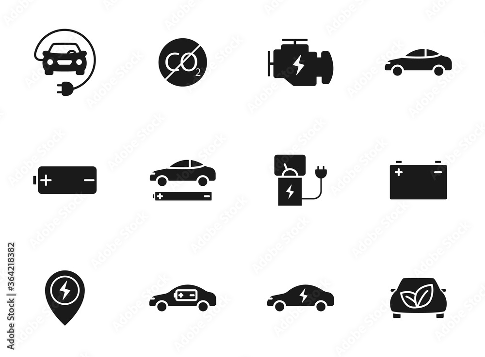 electric car glyph vector icons isolated on white. electric car icon set for web design, mobile app, user interface and print