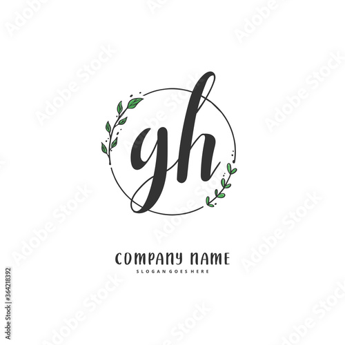 G H GH Initial handwriting and signature logo design with circle. Beautiful design handwritten logo for fashion, team, wedding, luxury logo. photo