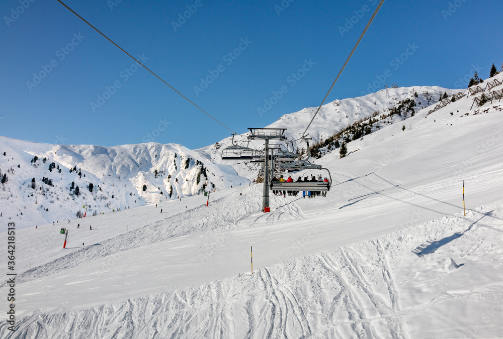 Ski slopes  in  Austrian winter resort.