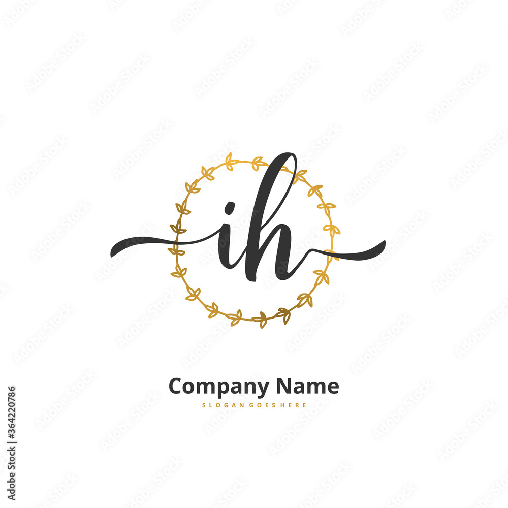 I H IH Initial handwriting and signature logo design with circle. Beautiful design handwritten logo for fashion, team, wedding, luxury logo.