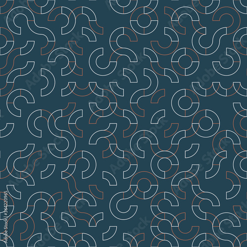 Modern geometric seamless pattern with tiled circular shapes. Truchet creative repeat background for web, interiors and fashion.