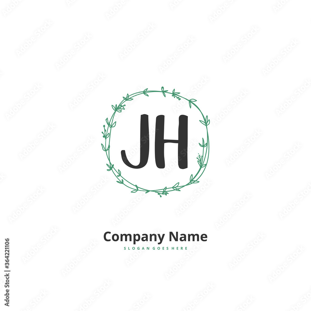 J H JH Initial handwriting and signature logo design with circle. Beautiful design handwritten logo for fashion, team, wedding, luxury logo.