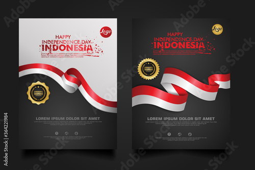 set Indonesia happy Independence Day background template.