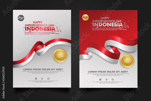 set Indonesia happy Independence Day background template.