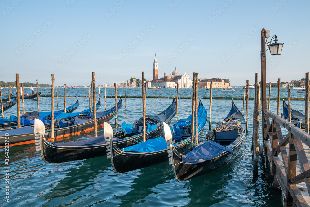 Gondolas at the pier in Venice, Italy