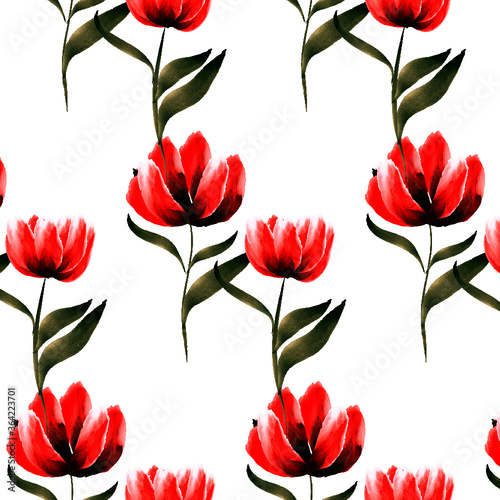 Red watercolour flowers