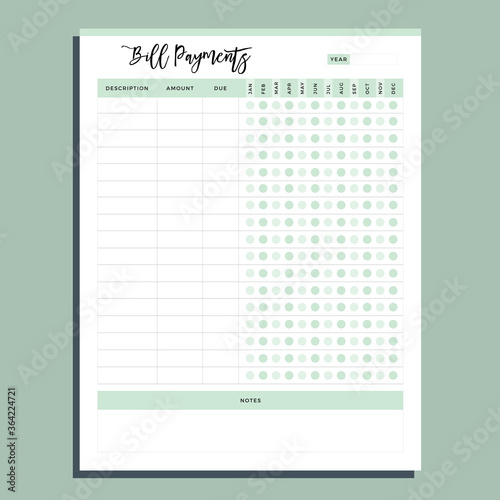 Bill payment planner page