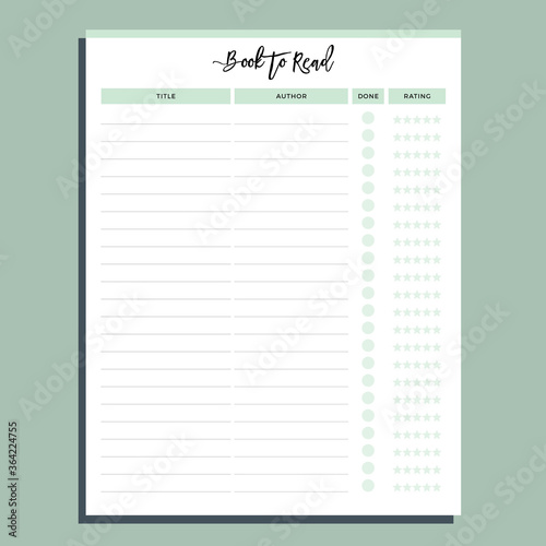 Book to read planner page