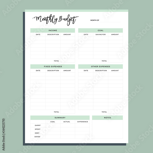 monthly budget planner