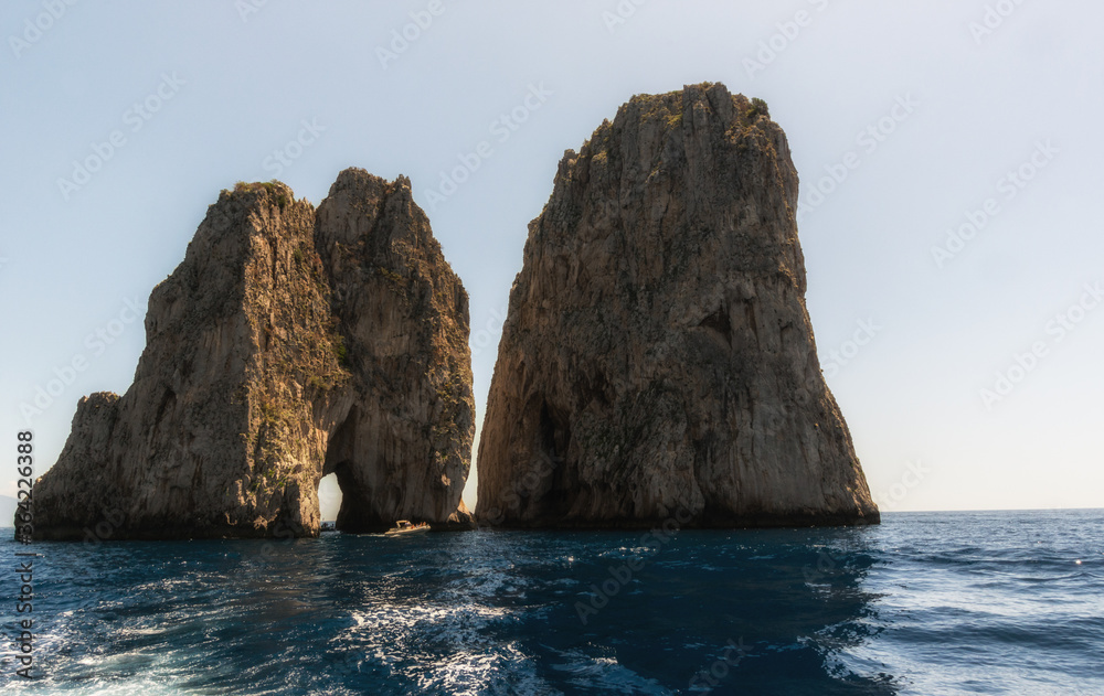 The main acctraction of Capri coast, the faraglioni, Gulf of Naples.