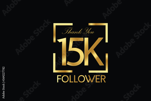 15K, 15.000 Follower Thank you Luxury Black Gold Cubicle style for internet, website, social media - Vector