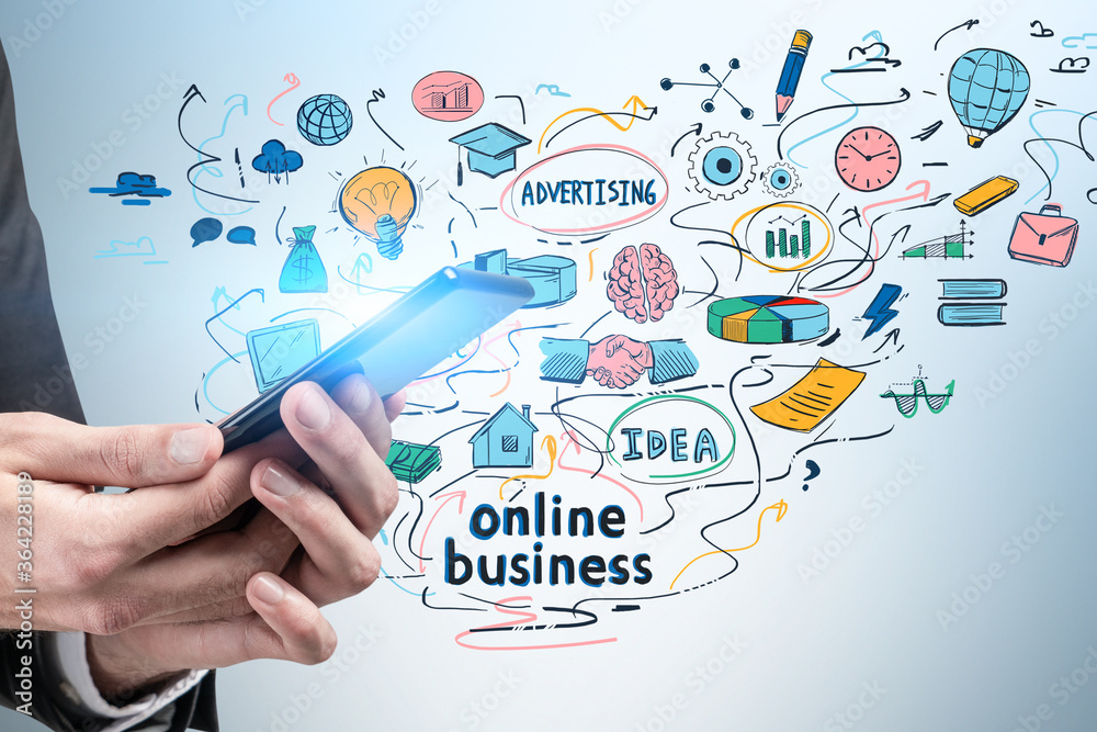Man hands with smartphone, online business Man hands with smartphone, online business