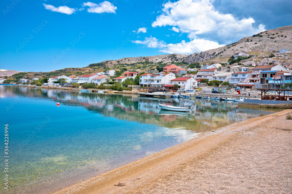 Idyllic coastal village of Metajna beach and waterfront view