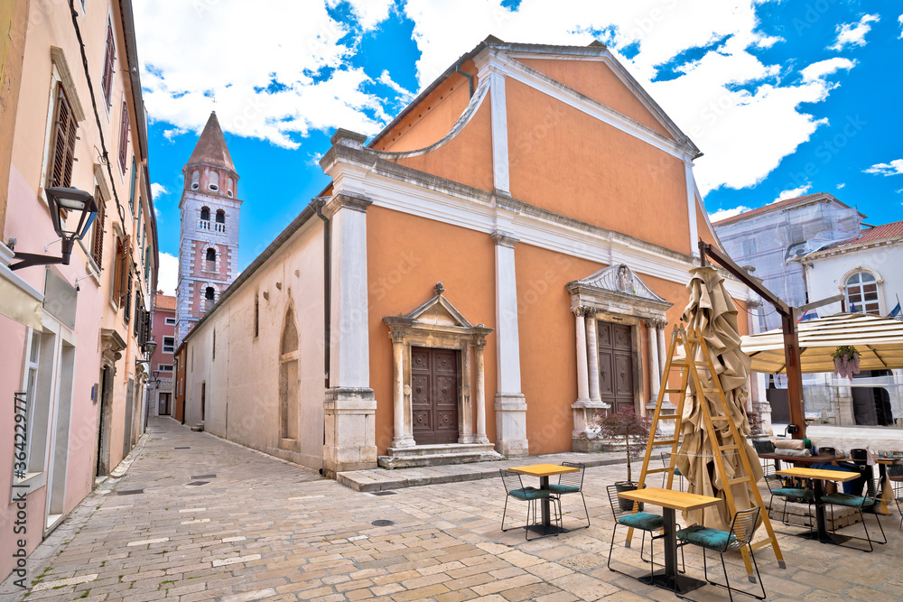 Zadar. Historic church and square in Zadar street view,