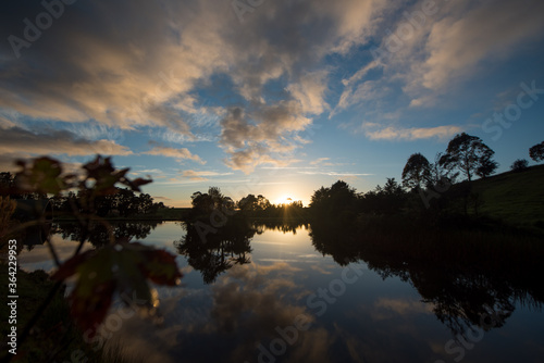 sunrise reflection pond in Kerikeri, bay of islands, northland, New Zealand