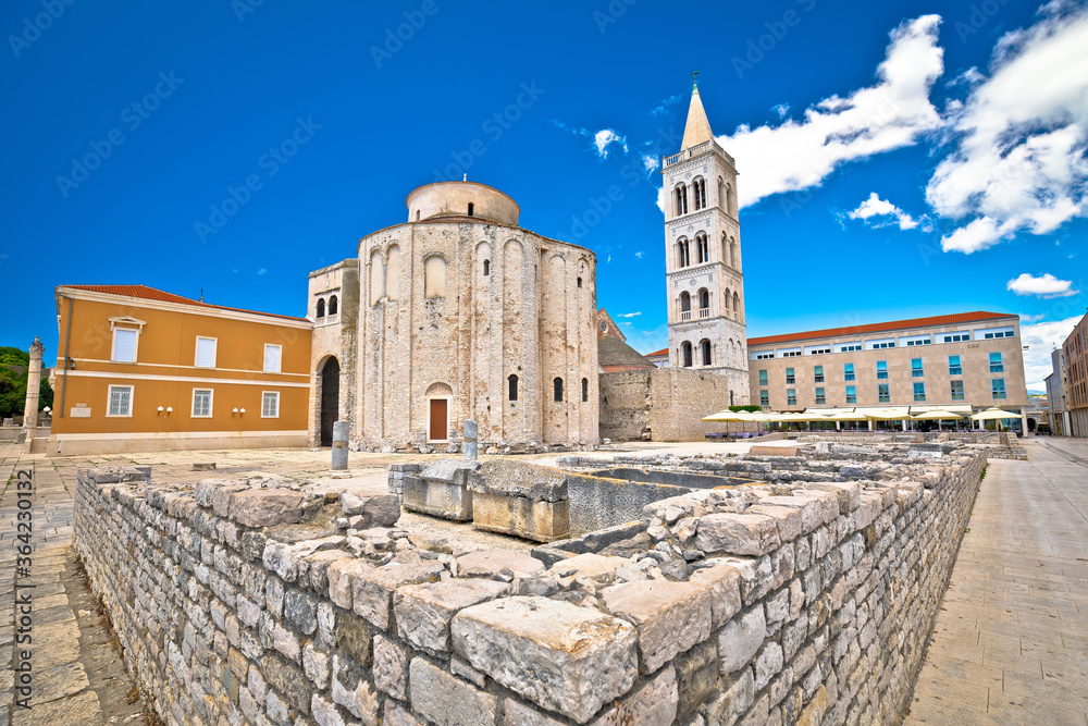 Zadar historic square and cathedral of st Donat view,
