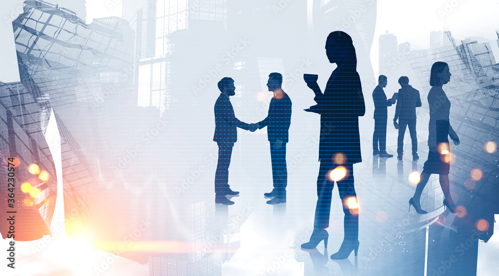 Business people in abstract city, communication Business people in abstract city, communication