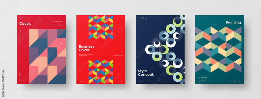 Company identity brochure template collection. Business presentation vector A4 vertical orientation front page mock up set. Corporate report cover abstract geometric illustration design layout bundle. Company identity brochure template collection. Business presentation vector A4 vertical orientation front page mock up set. Corporate report cover abstract geometric illustration design layout bundle.