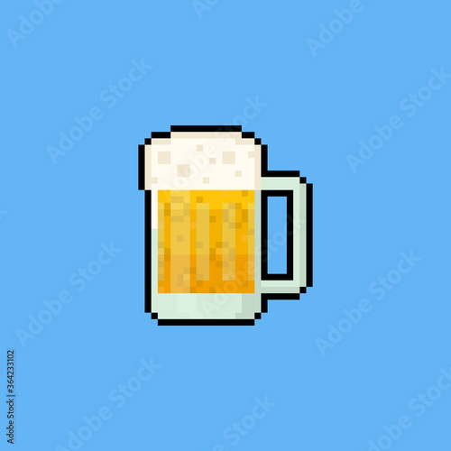 Pixel art cartoon beer mug icon.