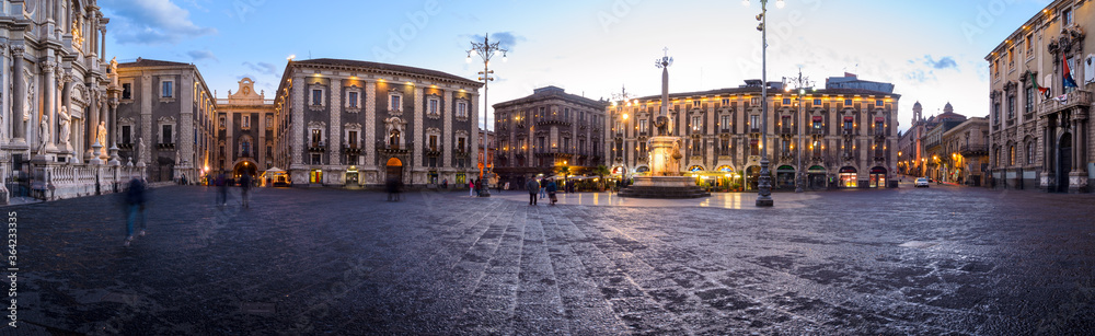 Cathedral square and elephant fountain in Catania, Sicily, Italy
