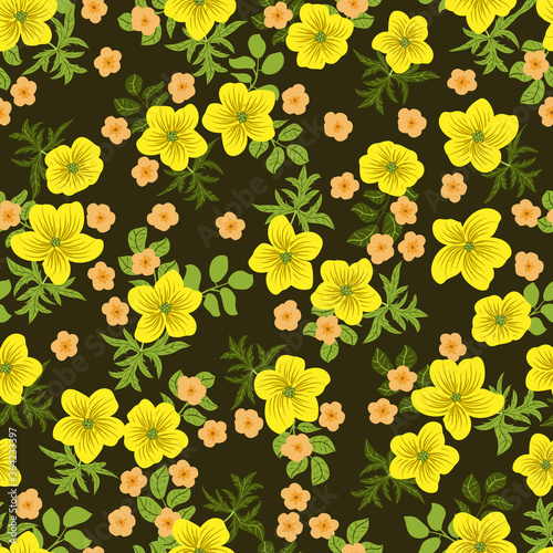 Amazing seamless floral pattern with bright colorful small flowers. Folk style millefleurs. Plant background for textile, wallpaper, pattern fills, covers, surface, print, wrap, scrapbooking,decoupage